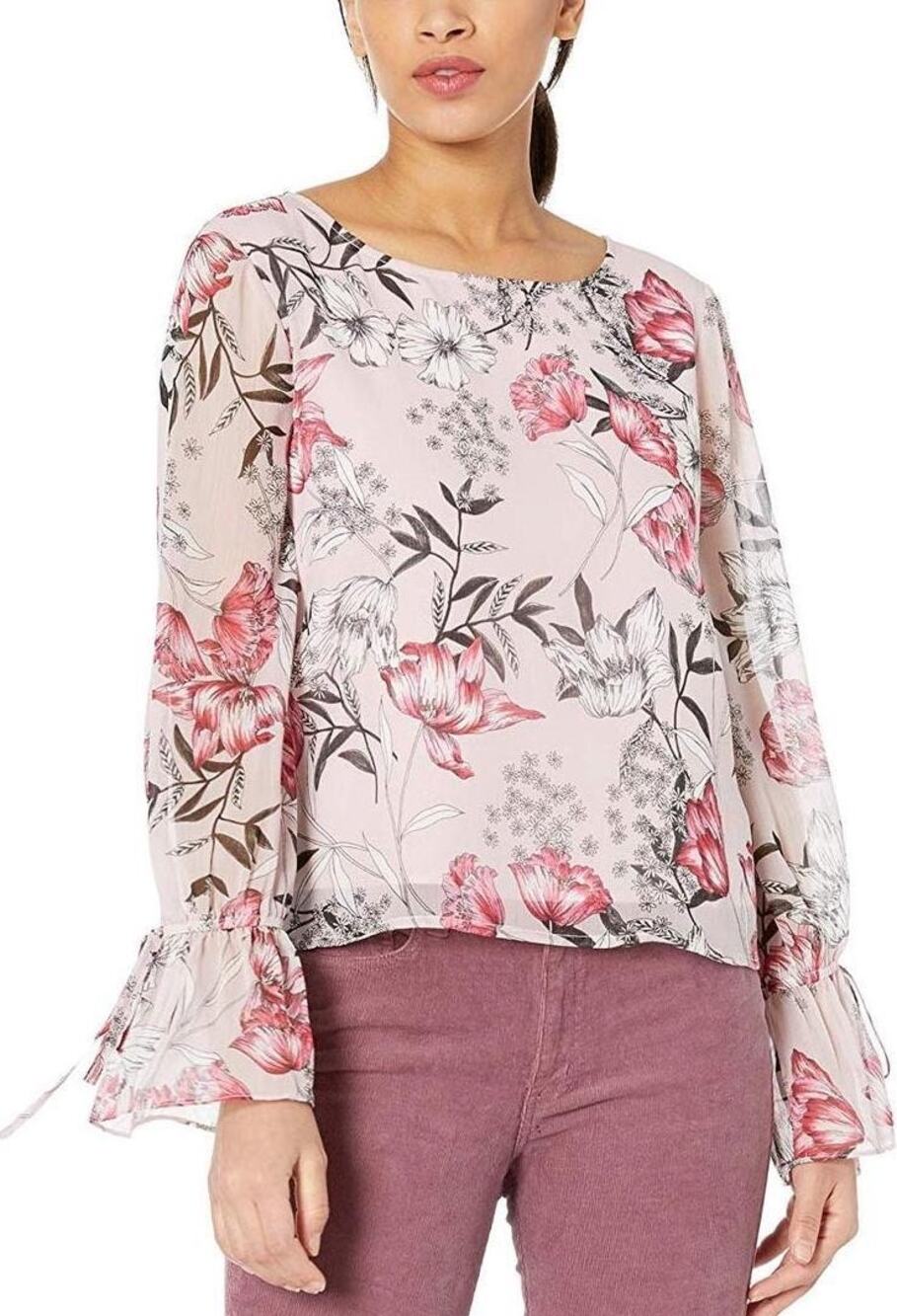 Cupcakes & Cashmere Women's Pink Floral Coquette Blouse - Size Large - Romantic